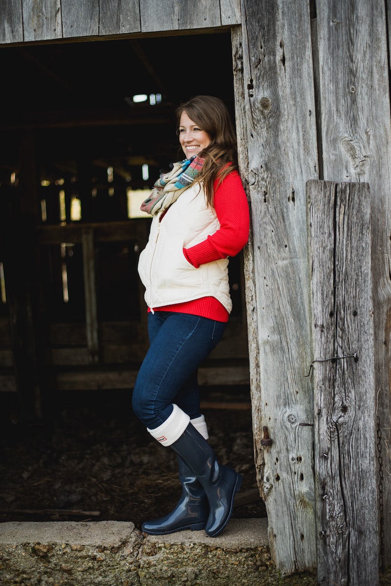 J.Crew Vests paired with Hunter Boots. One of my FAVORITE outfits in the winter! fantabulosity.com