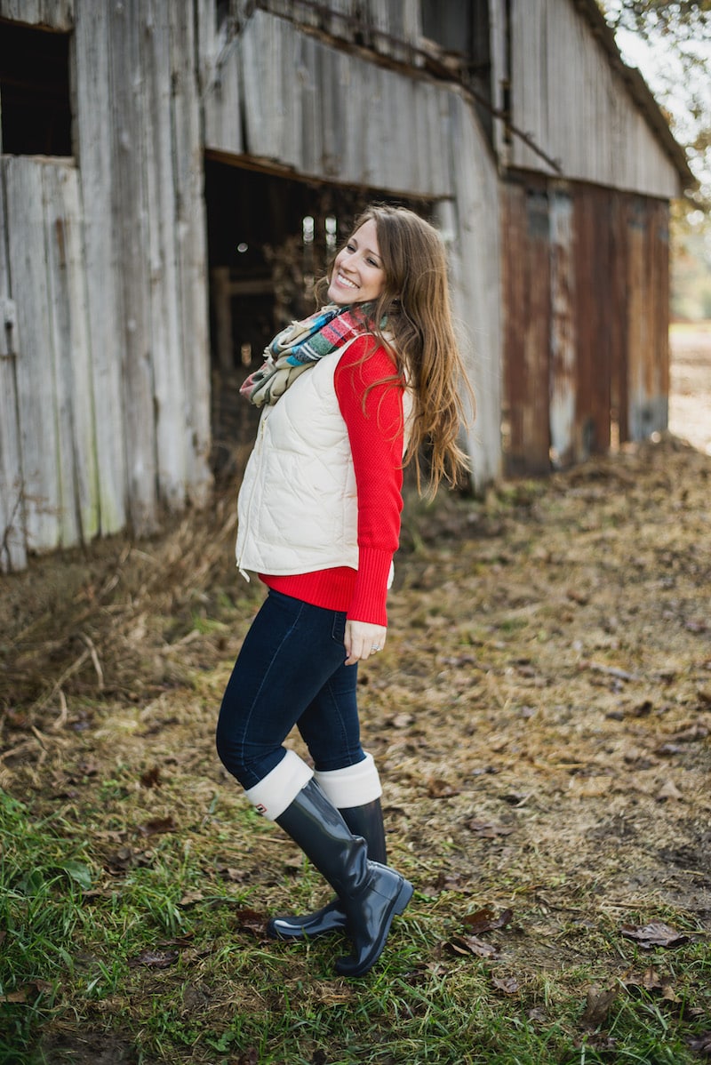 J.Crew Vests paired with Hunter Boots. One of my FAVORITE outfits in the winter! fantabulosity.com