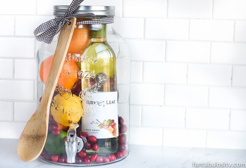 Aw, how cool is this! DIY Gift Idea: Sangria for Friends, housewarming, for women, new neighbor, anyone! Who wouldn't love this!? They can even use the drink dispenser again and again!