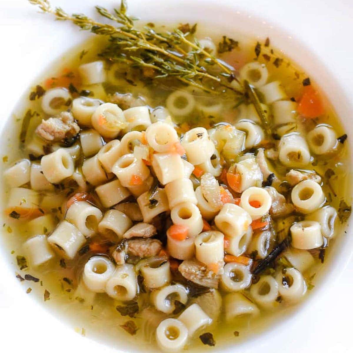 Bowl of homemade chicken noodle soup.