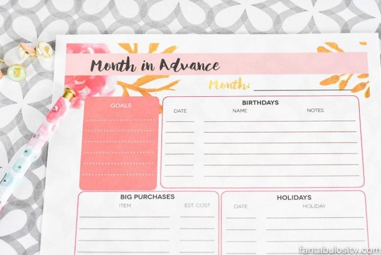 Month in Advance, at a Glance — Free Printable - Fantabulosity