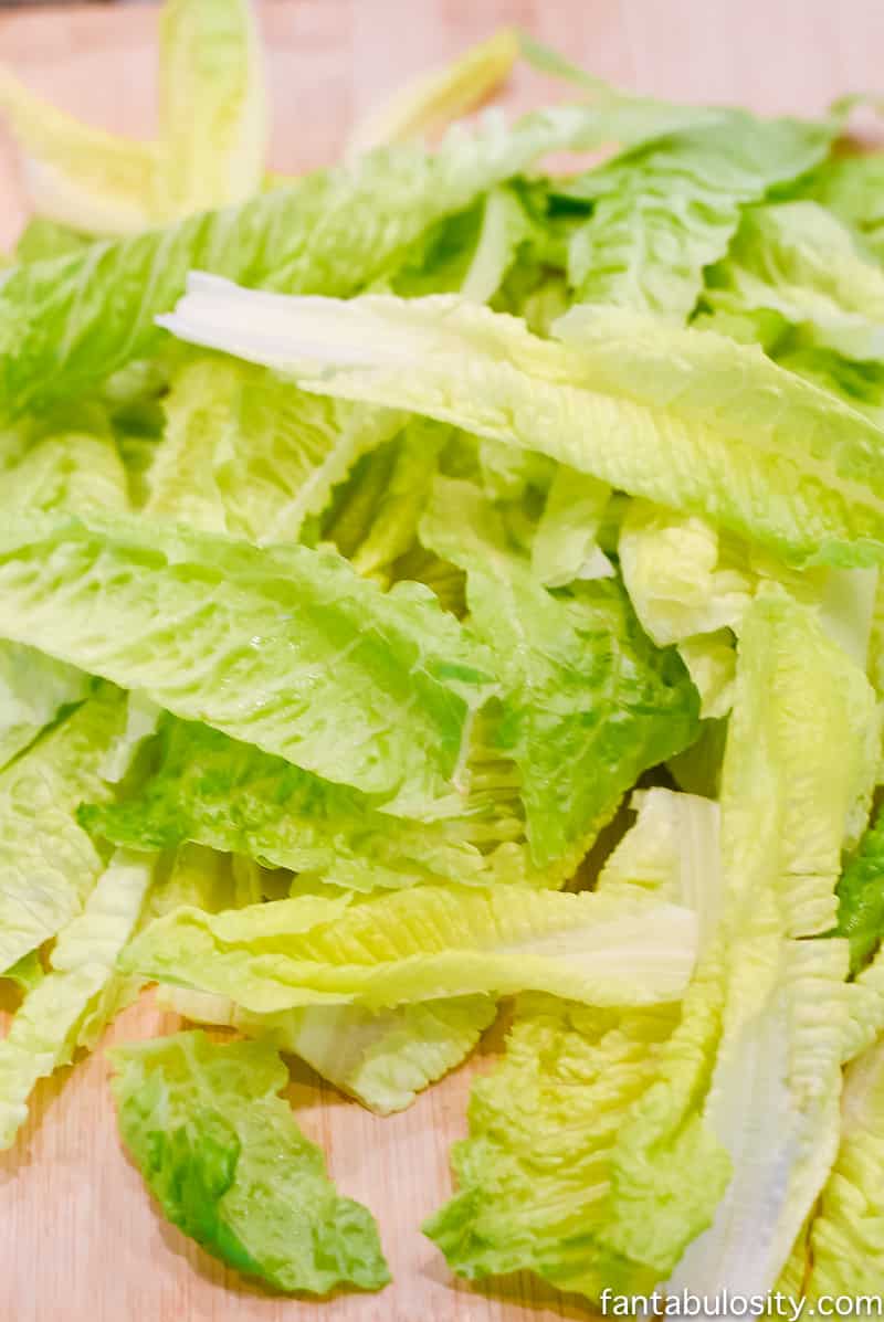 Romaine Lettuce for side salad, cut with white stems that need removed