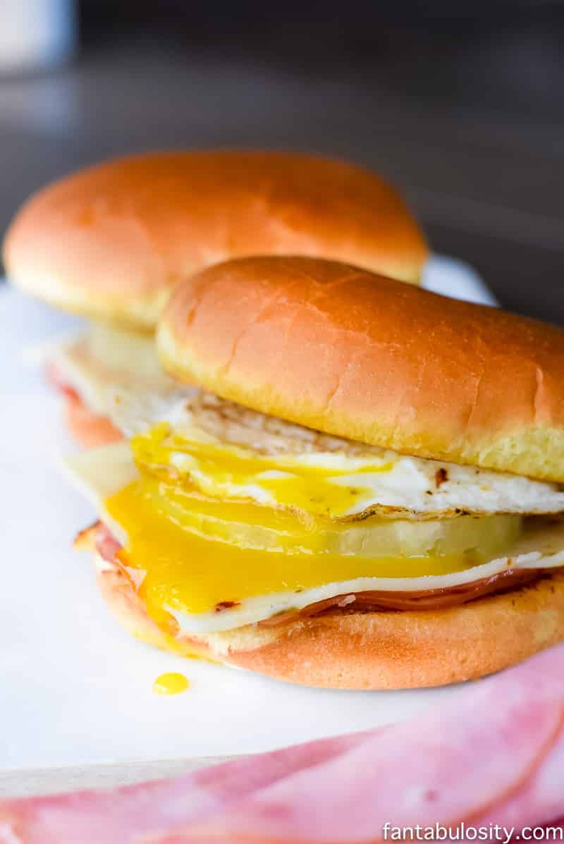 OMG YUUM!!! Ham, Pineapple, Egg and pepperjack cheese, on a Hawaiian bun! 