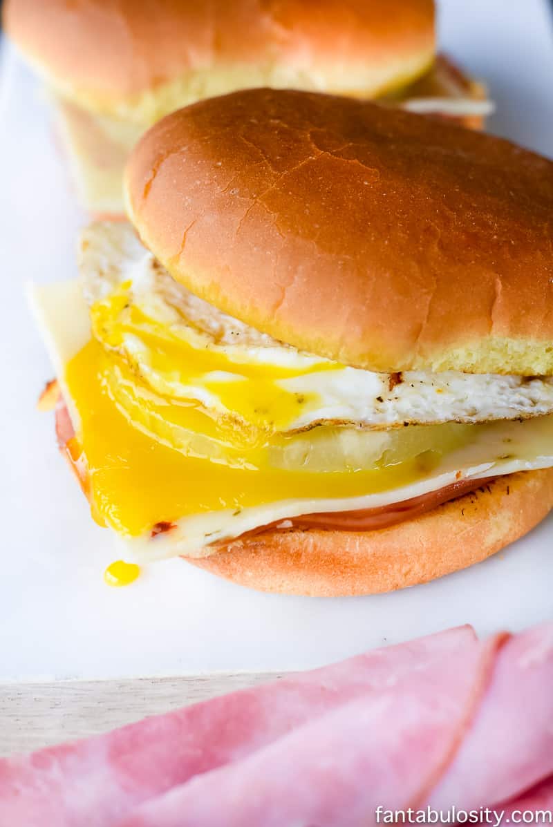 OMG YUUM!!! Ham, Pineapple, Egg and pepperjack cheese, on a Hawaiian bun! 