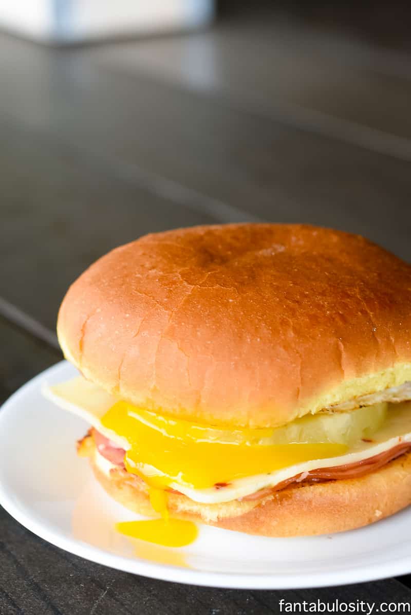 OMG YUUM!!! Ham, Pineapple, Egg and pepperjack cheese, on a Hawaiian bun! 