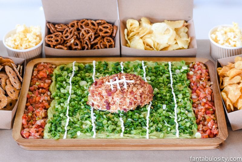 Football party appetizer: Dips & Stadium. So fun! 