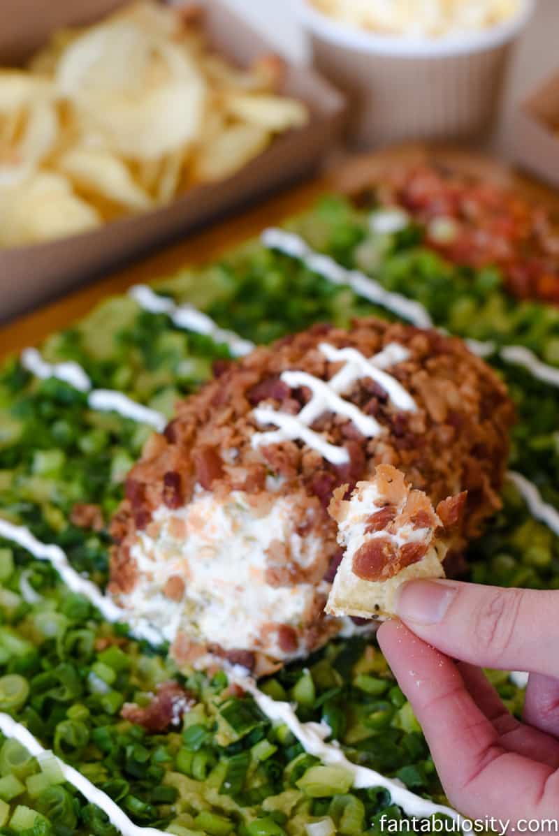 Football party food idea: football field dip with chips as the bleachers. so cute!