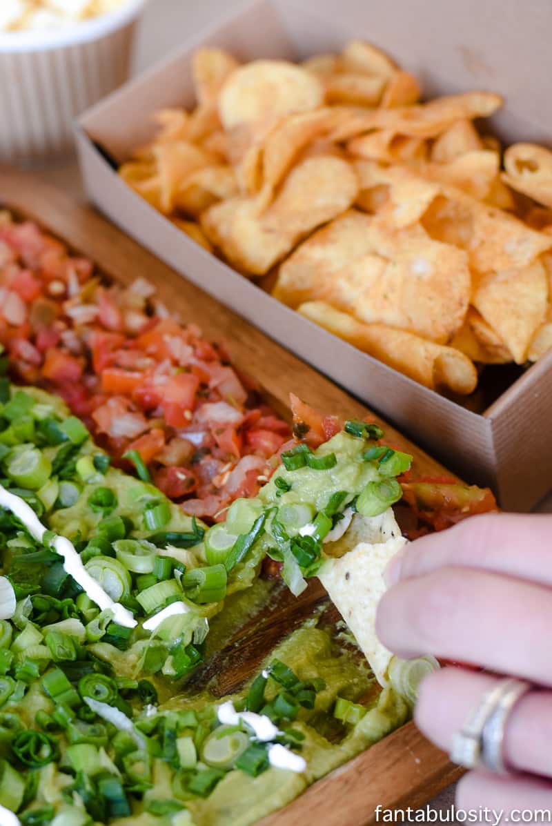 Football party food idea: football field dip with chips as the bleachers. so cute!