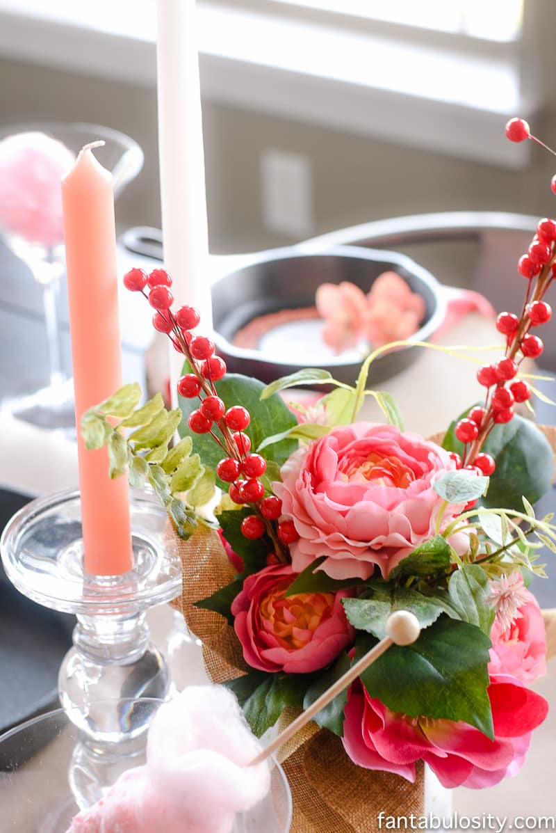 Flowers and Candles: red, pink, coral. Party Theme for Adults- Our Love is Sizzlin' Dinner Party & Dirty Cupid Game