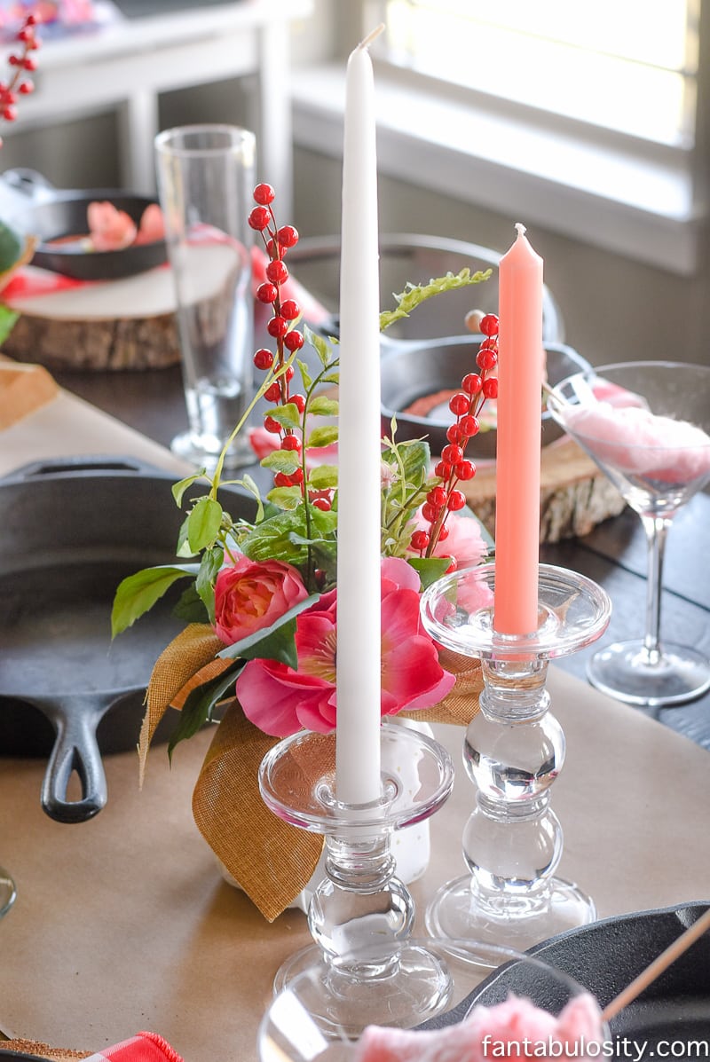 White and coral candles: Party Theme for Adults- Our Love is Sizzlin' Dinner Party & Dirty Cupid Game