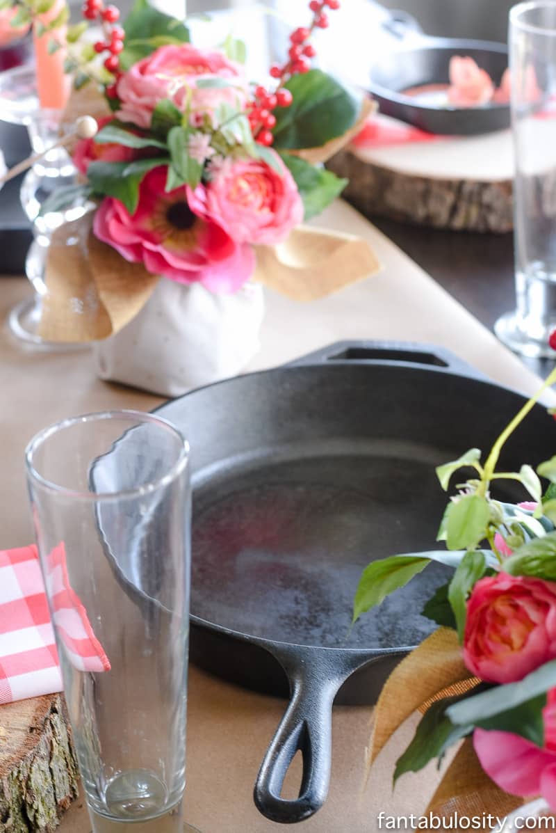 LOVE this!! Dips were served in the big cast iron skillets: Party Theme for Adults- Our Love is Sizzlin' Dinner Party & Dirty Cupid Game