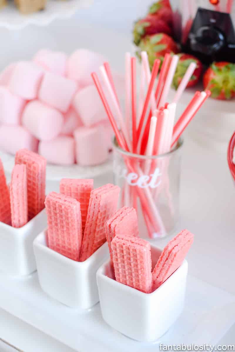 Strawberry wafers for chocolate fountain: Chocolate Fountain Bar Ideas: A Modern, Rustic, Pink Party Display