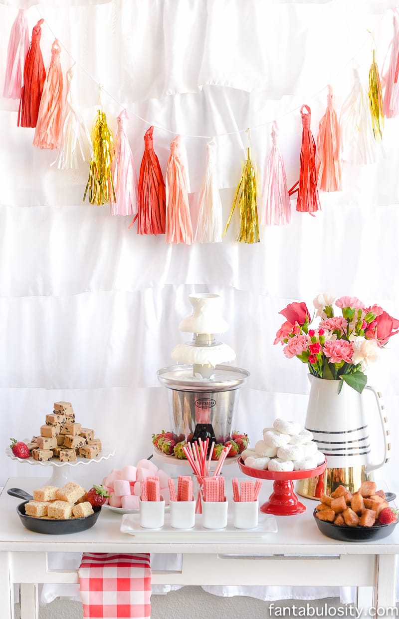 Chocolate Fountain Bar Ideas + Rustic Pink & Red Party