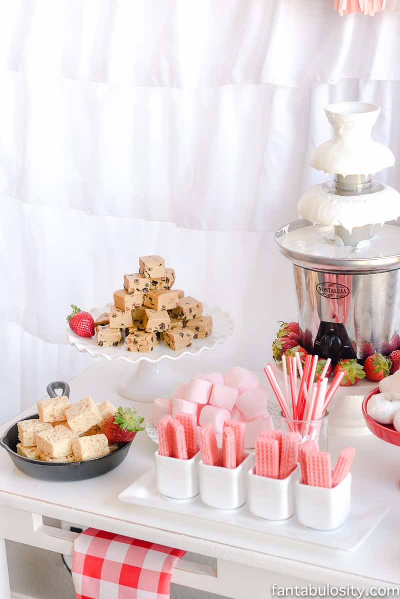 Chocolate Fountain Bar Ideas Rustic Pink Red Party