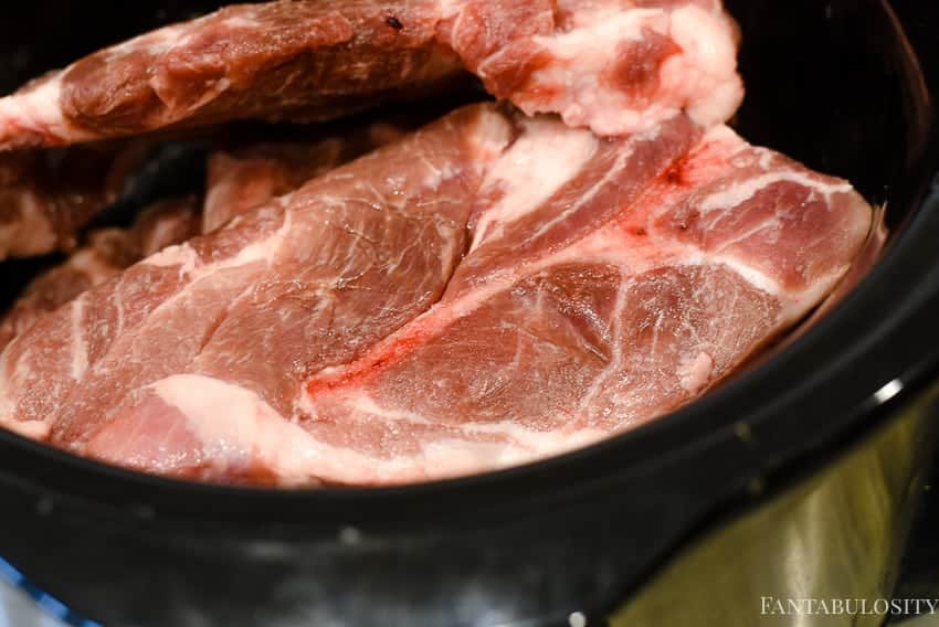 Raw pork steaks in crockpot