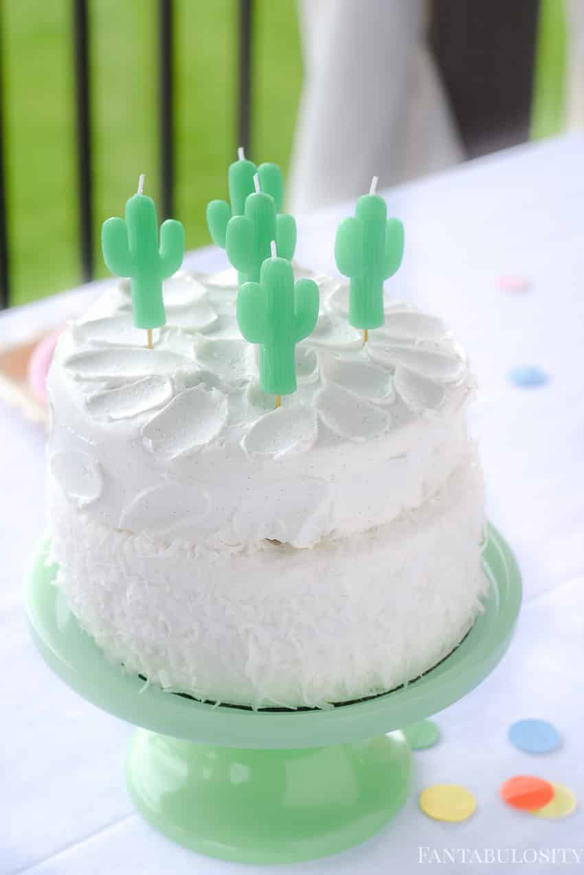 Cactus Candles on a cake for Cinco de Mayo! Fiesta Theme Party: A confetti and pastel fiesta party!
