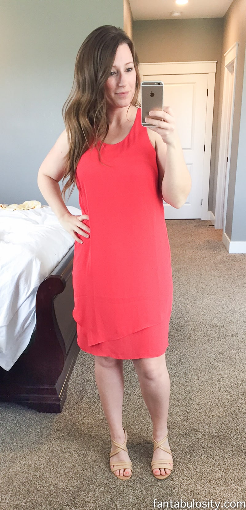 Trunk Club Try-On April 2017: Spring Fashion Shift Dress: Red, pink, dark coral hibiscus