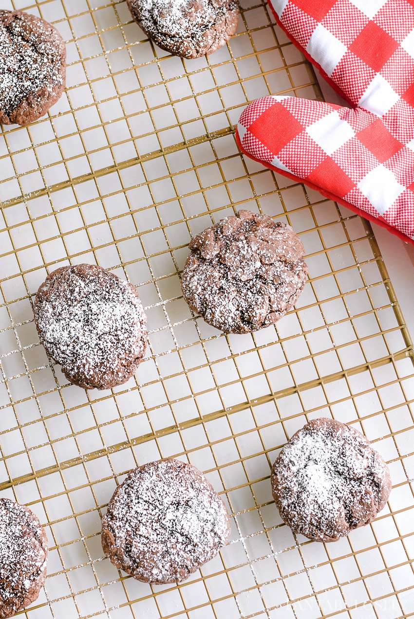 Easy chocolate cookie recipe with cream cheese, cake mix and powdered sugar