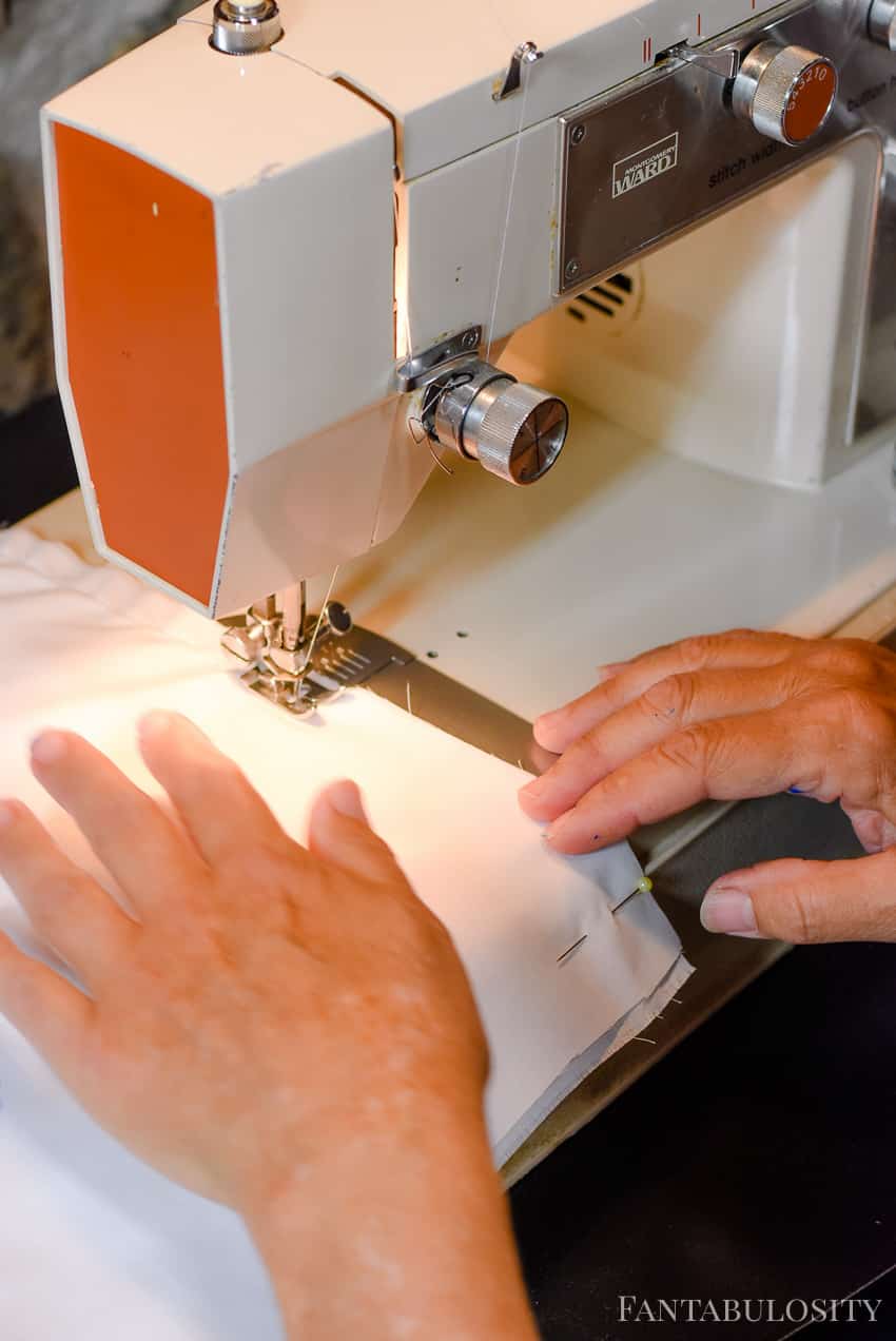 Sewing machine making a pillow cover and stenciling with Martha Stewart Crafts paint