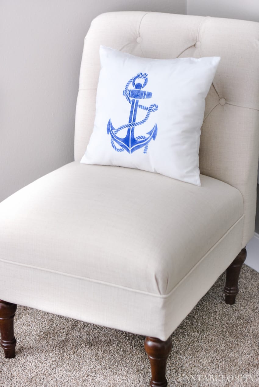 This anchor pillow was made using a Martha Stewart stencil from Michaels. 