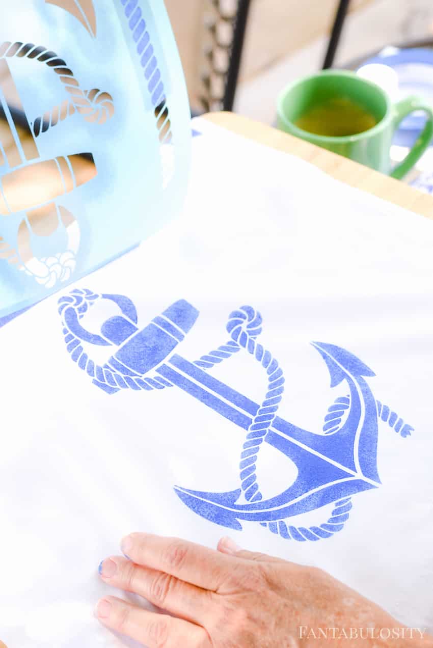 DIY Stenciled Anchor Pillow Cover for Guest Room - Fantabulosity