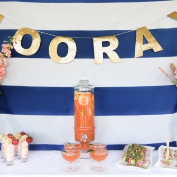 Hooray! A Summer Soiree! Loving the coral, navy and gold together in this outdoor party