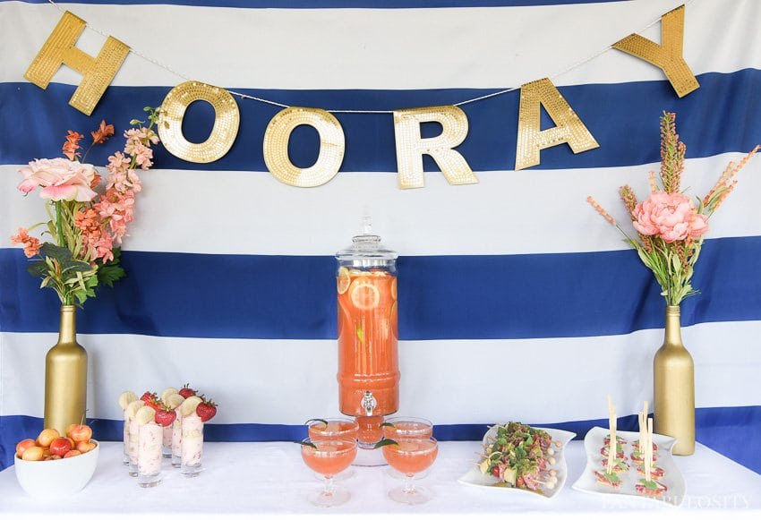 Hooray! A Summer Soiree! Loving the coral, navy and gold together in this outdoor party