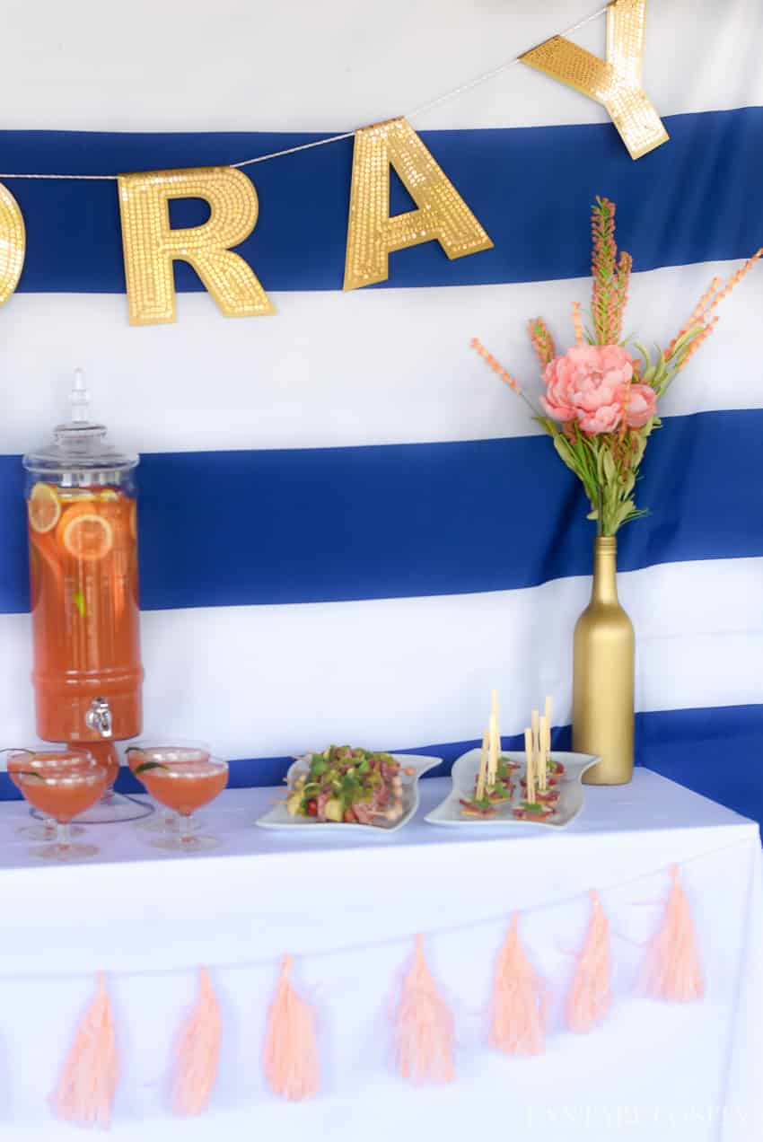 Summer soiree party using navy, coral and gold. So easy and so classy!