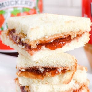 Close up of peanut butter and jelly sandwich