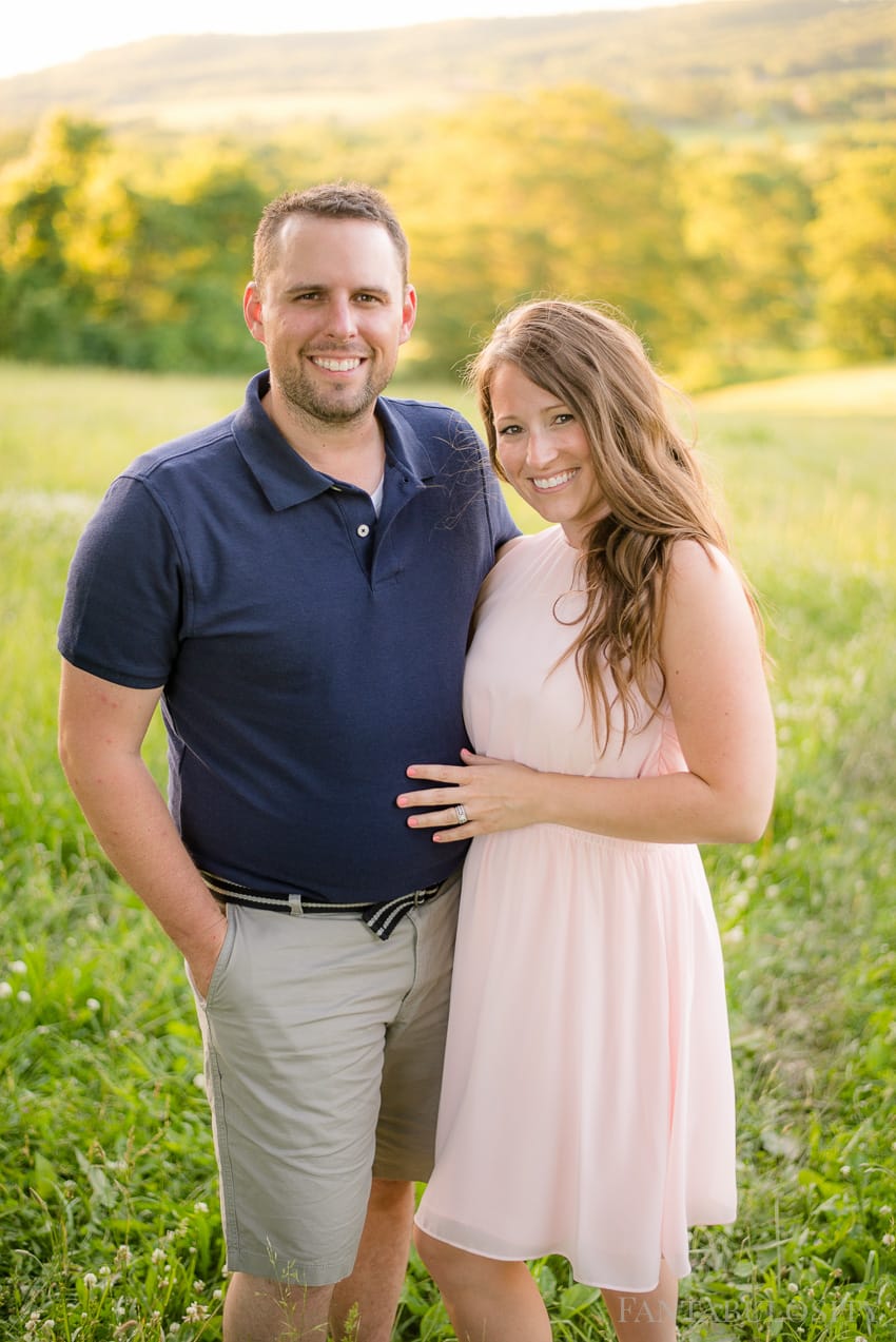 Husband and Wife Family Photos: Pink dress and blue shirt with gray shorts