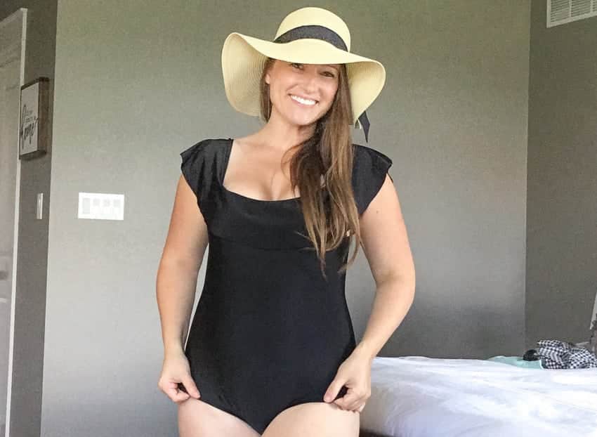 Black off the shoulder swimming suit from Zaful. So affordable and adorable! One piece! Zaful review