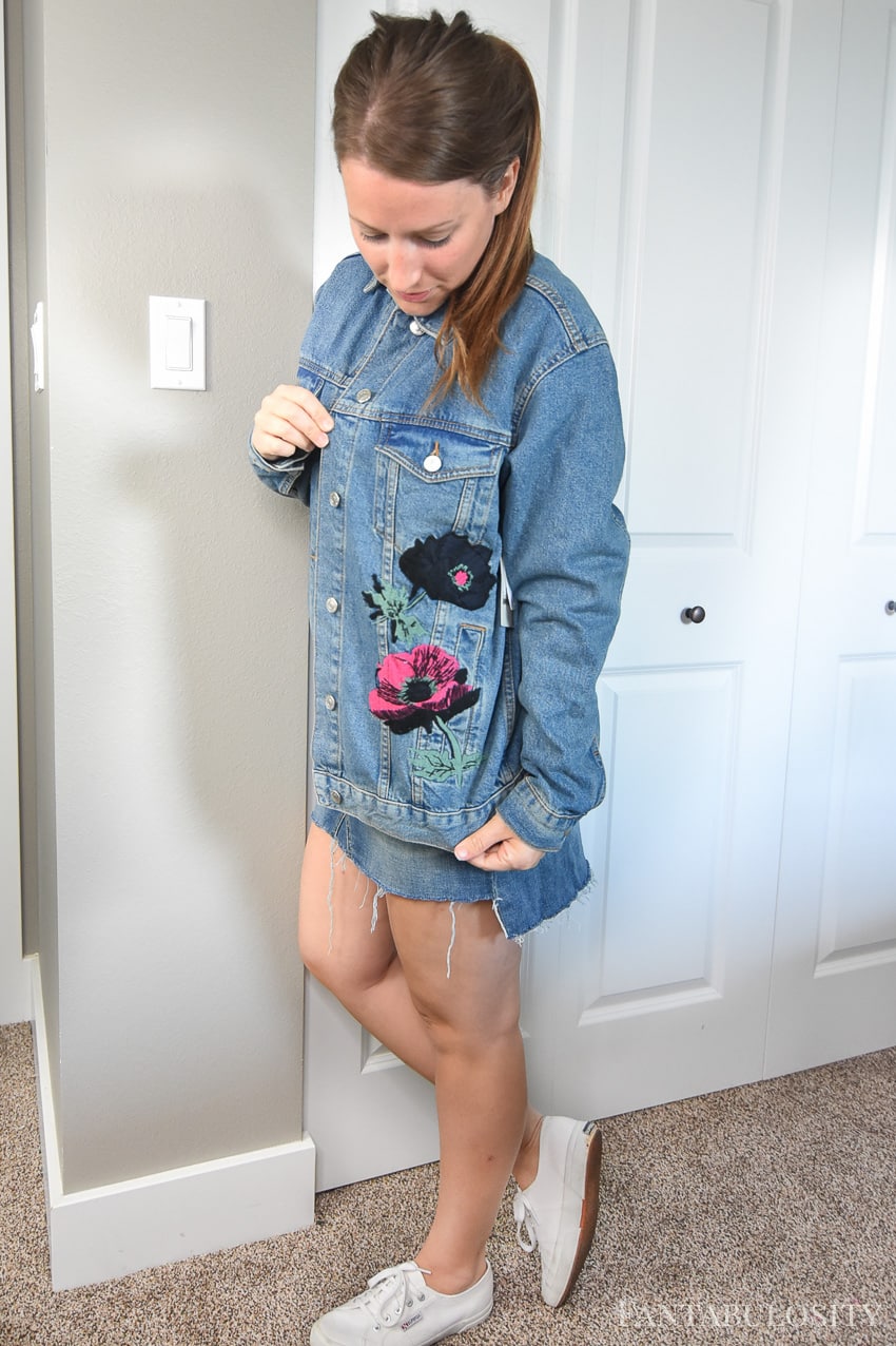 Denim floral jacket TopShop Nordstrom - Trunk Club August 2022 Try On and Unboxing video and photos