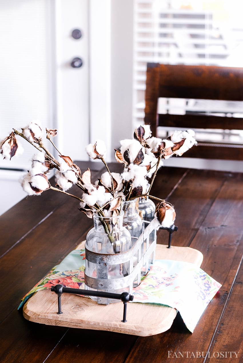 Cotton stems centerpiece - Breakfast Nook - Modern Farmhouse Craftsman Home