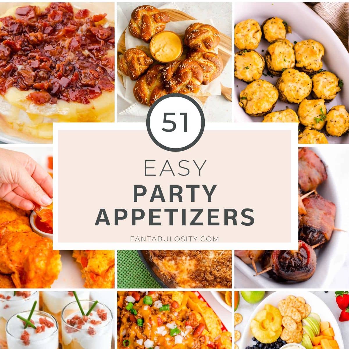 Image collage of easy party appetizers.