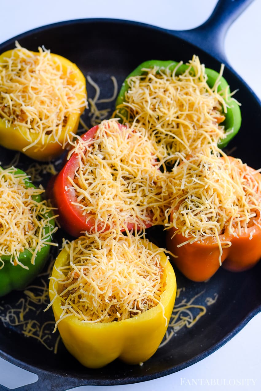 Melt cheese over the top of bell peppers - stuffed peppers recipe