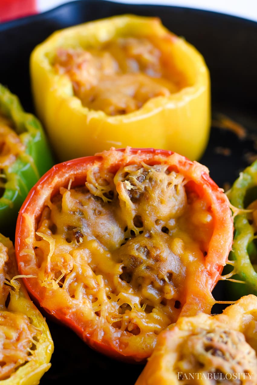 Stuffed bell pepper recipe - using frozen meatballs and rice with cheese for a delicious weeknight meal.