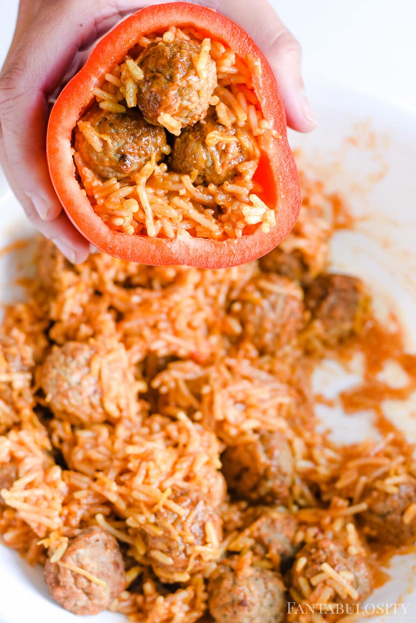 Stuffed peppers recipe - using bell peppers and beef meatballs.