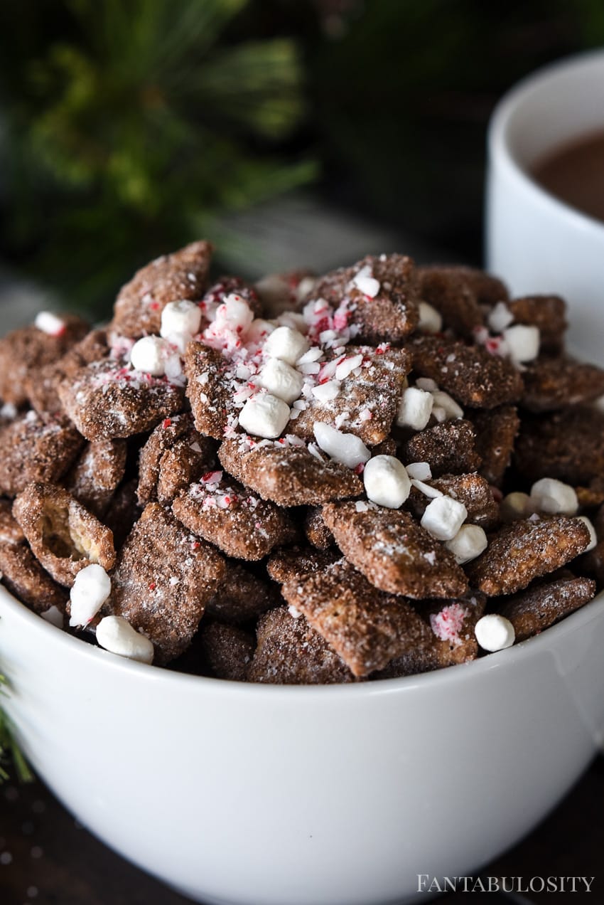 Hot Chocolate Muddy Buddies with Peppermint Candies Recipe