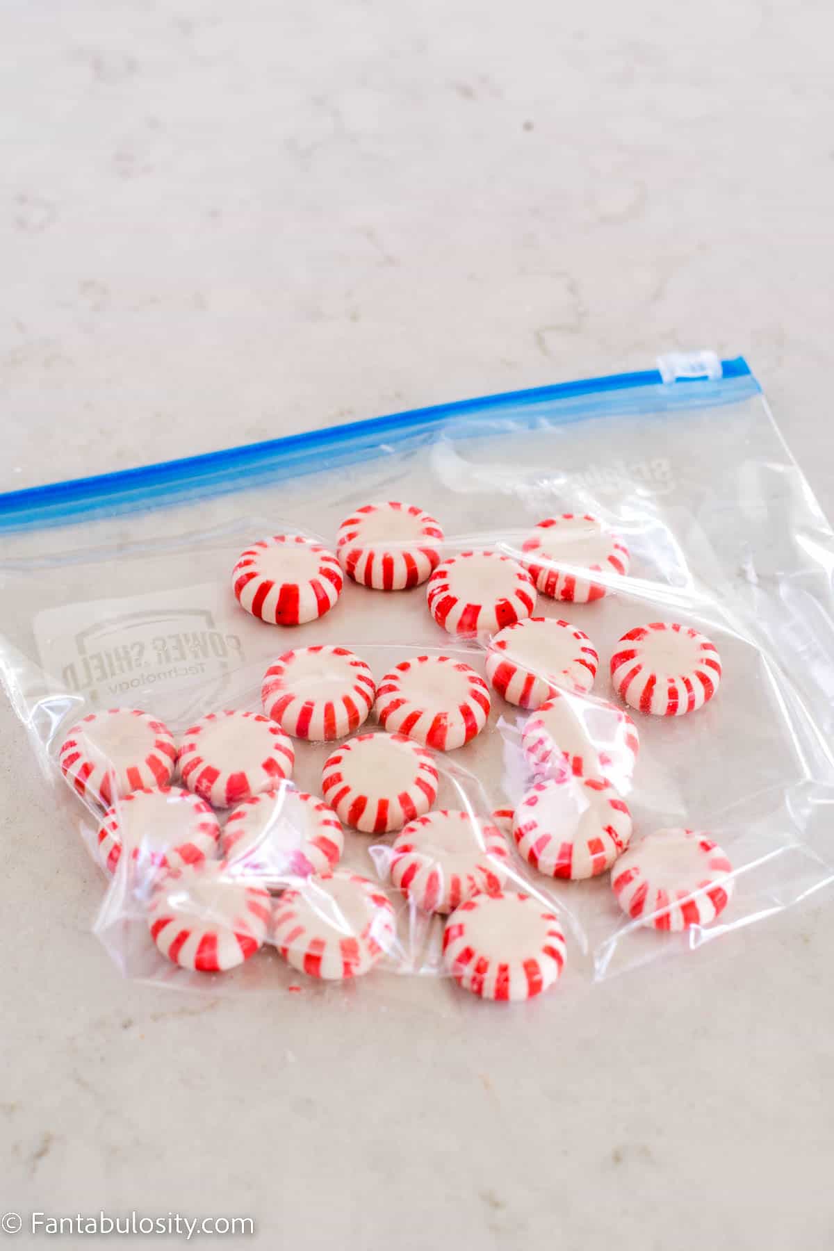 Peppermint candies in plastic bag