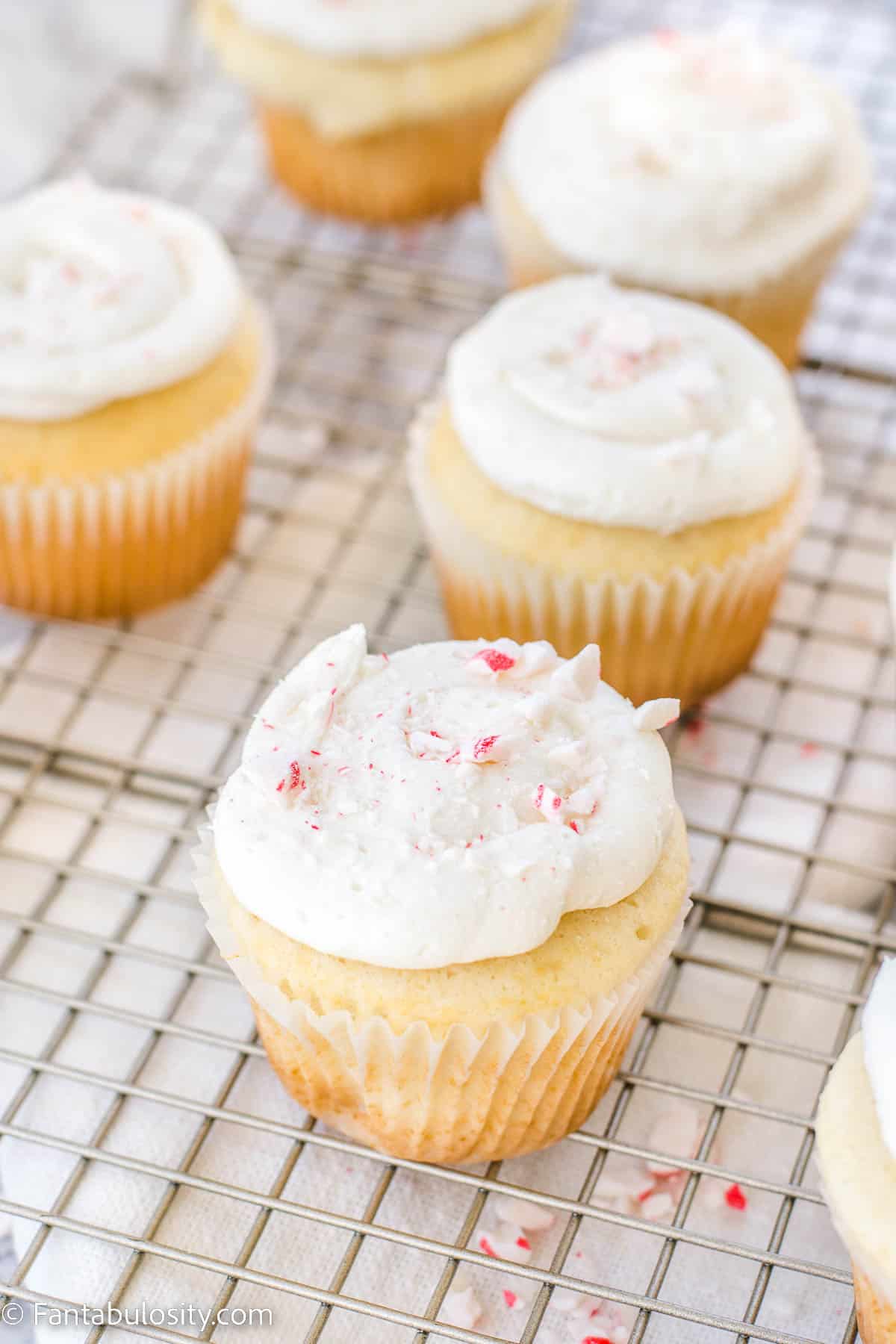 Peppermint cupcakes on baking sheet