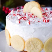 Peppermint Sugar Cookie Cake - Crumbled cookies inside the middle frosting! OMG