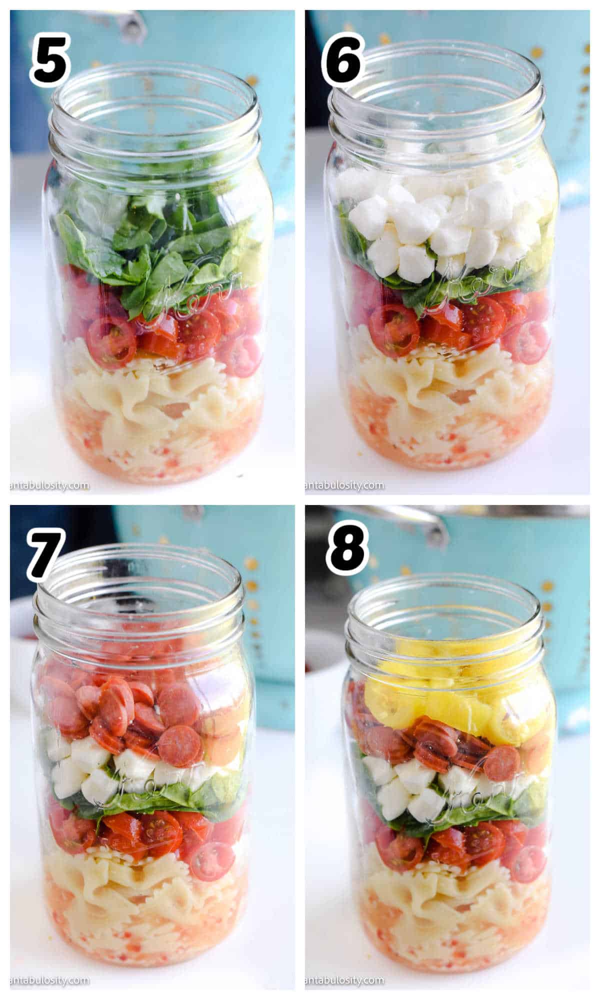 4 image collage of zesty italian pasta salad recipe