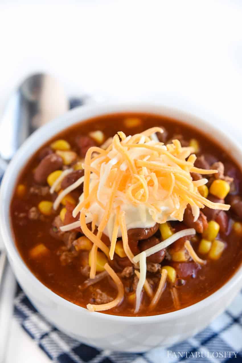 Taco Soup Recipe - Topped with shredded cheese 
