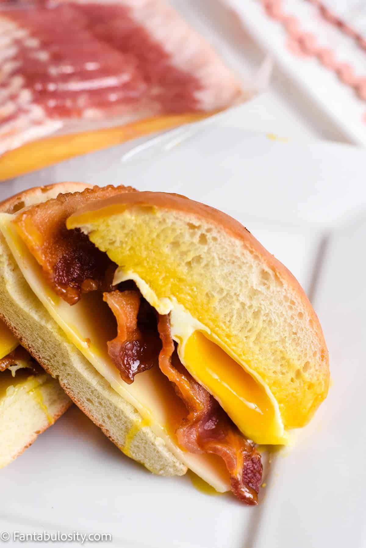 Bacon Egg and Cheese Sandwich Sliced Open