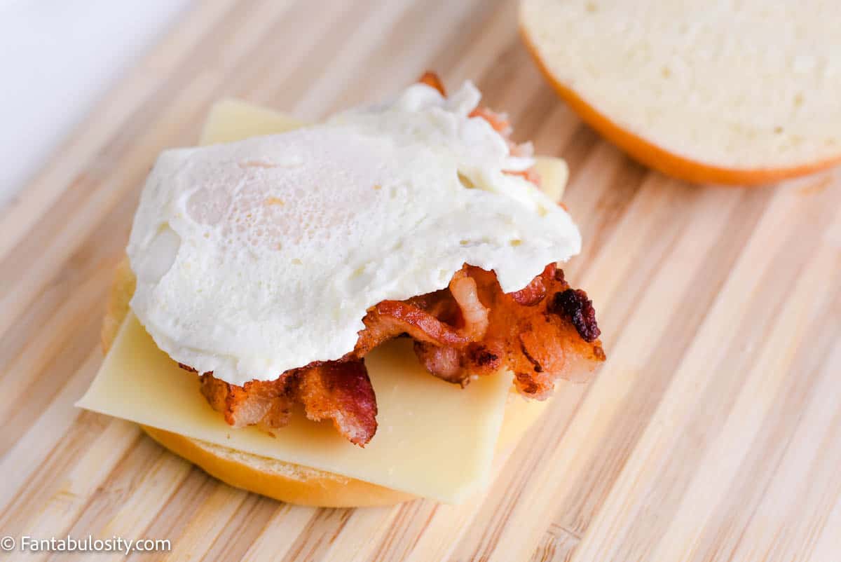 Over easy egg on bacon 