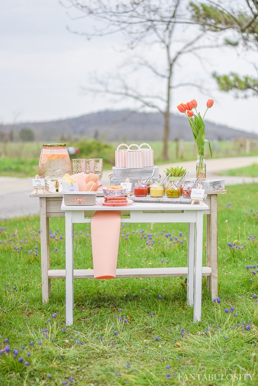 Hot Dog Bar Toppings Ideas for outdoor party