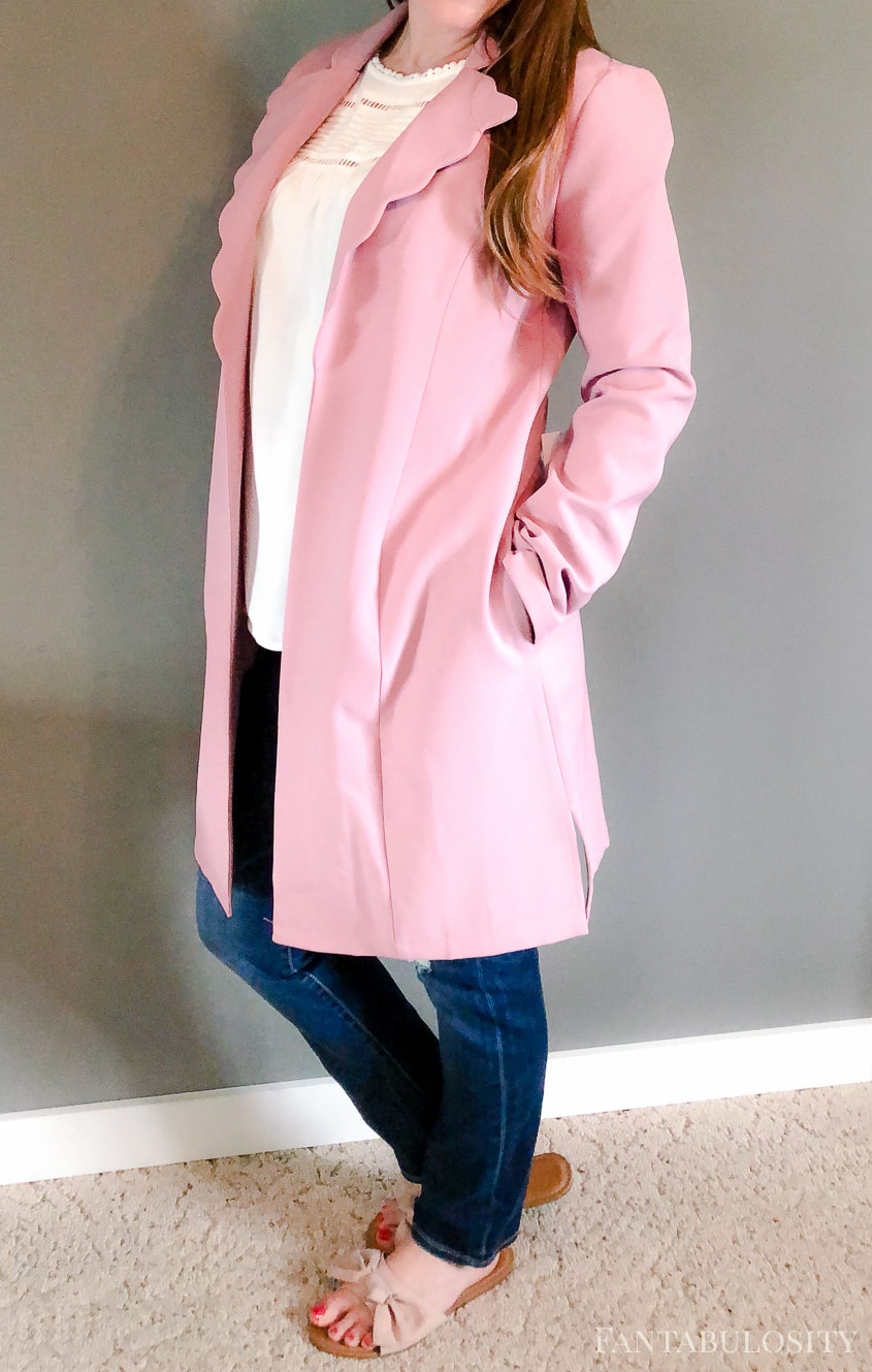 Rose scalloped trench - april 2018 stitch fix try on video and photo review