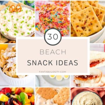 Nine images showing beach snack ideas.
