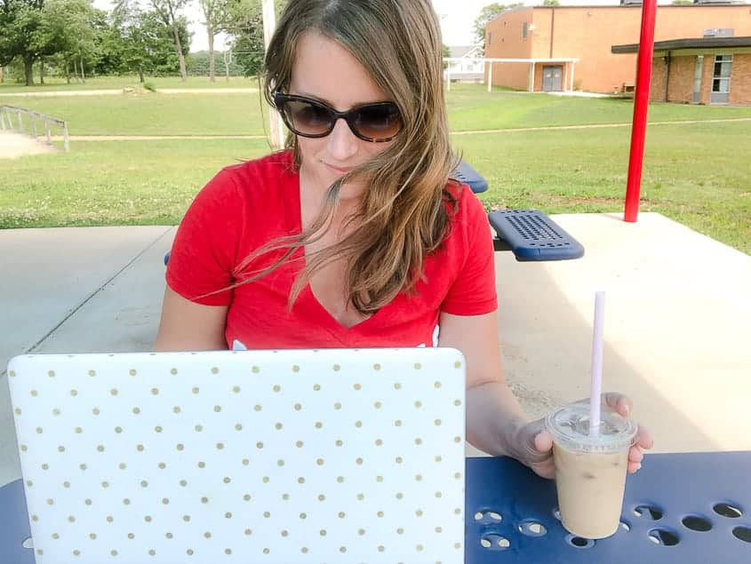 Work at home mom - iced coffee at the park