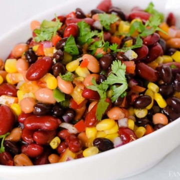 3 bean salad recipe - cilantro lime, black beans, dark red kidney beans, pinto